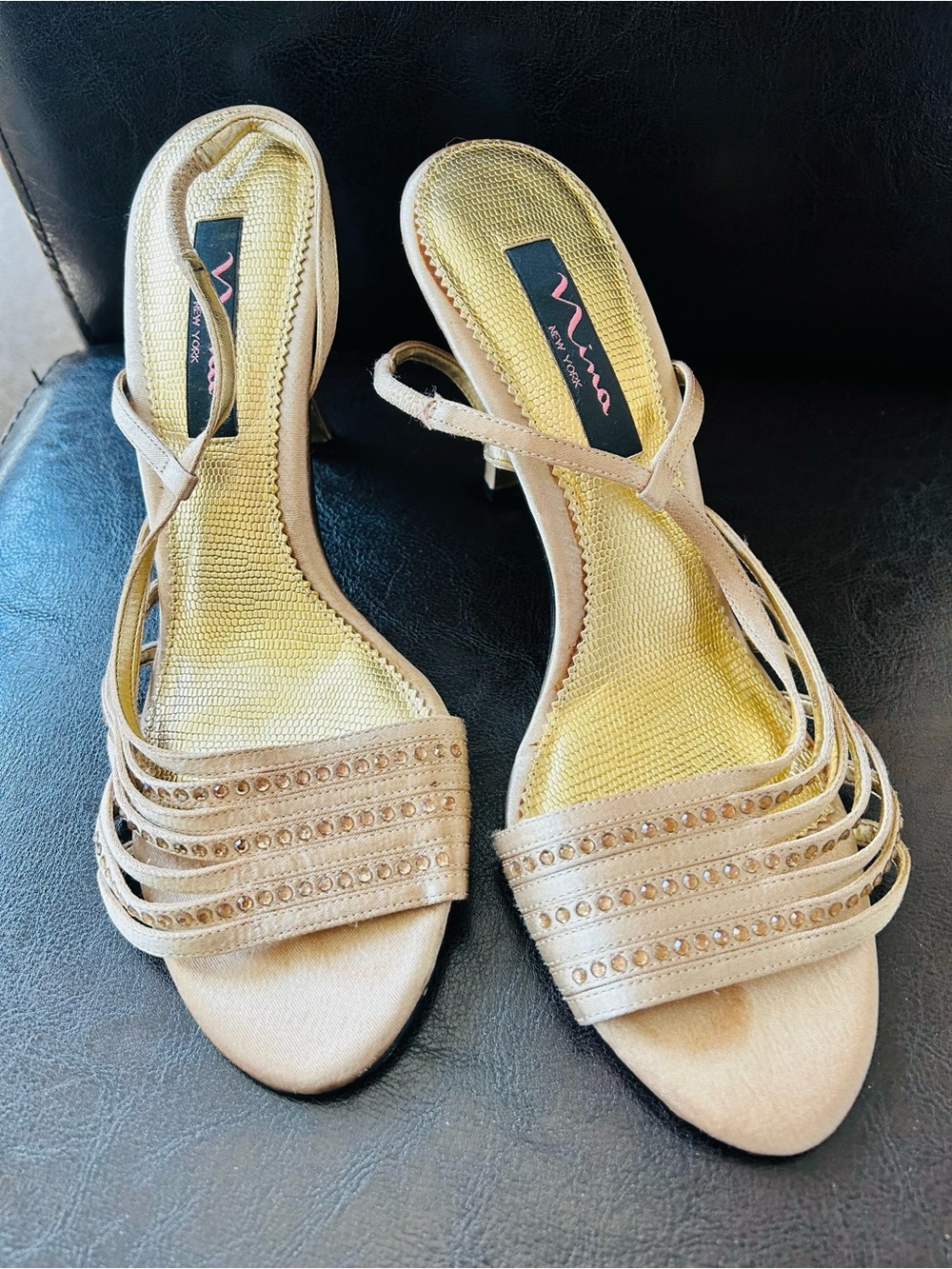 Nina Satin Champagne Strappy Low Heel Sandals